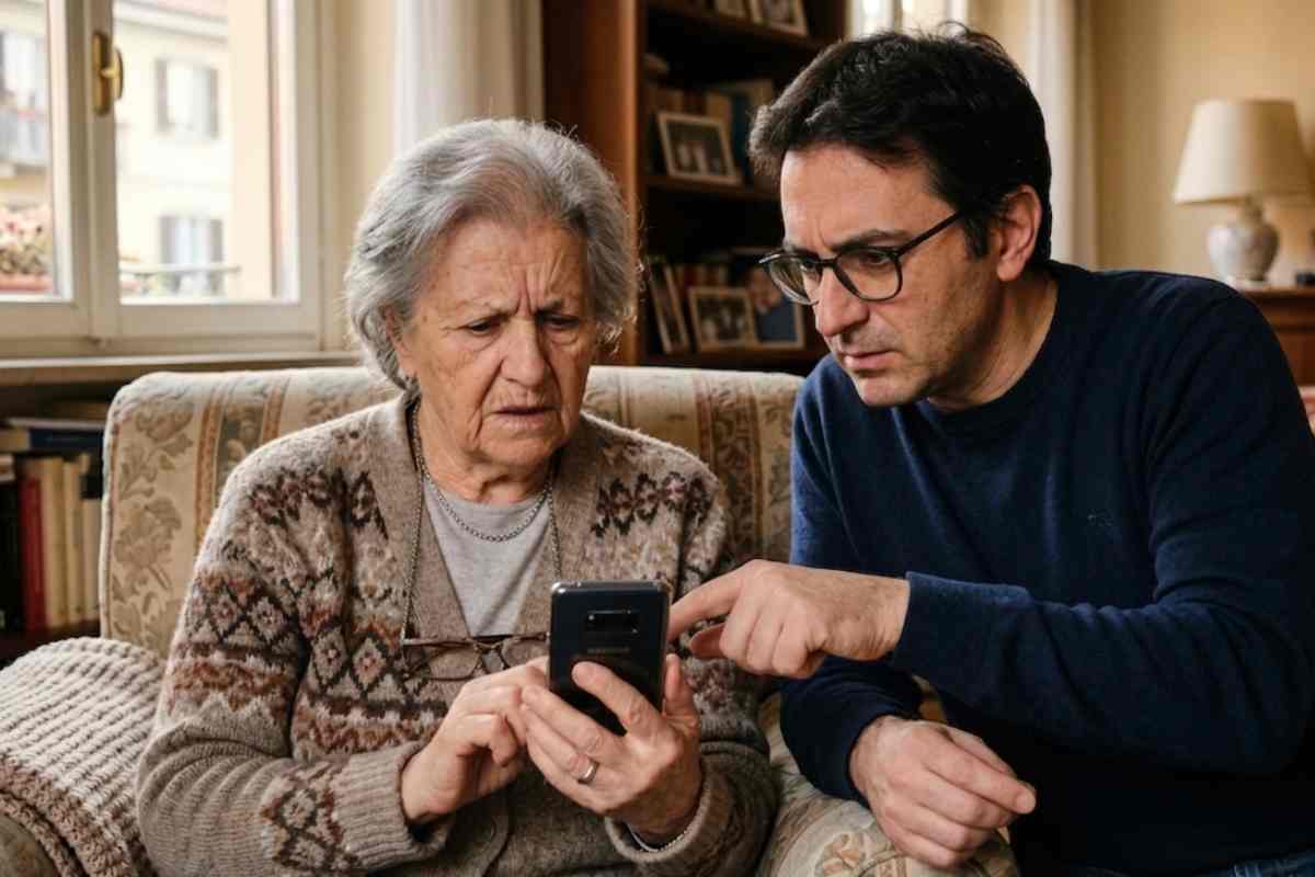 uomo e mamma anziana preoccupati